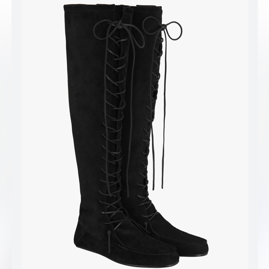 Zara X Stefano Pilati Nwt Leather Black Lace Up Over The Knee Boots 4001/410